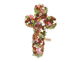 Kreuz mit roten Blumen